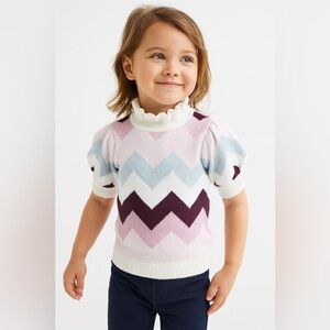 Janie and Jack  Zig Zag Stripe Sweater Size 5 Puff Sleeve Ruffle Collar Style